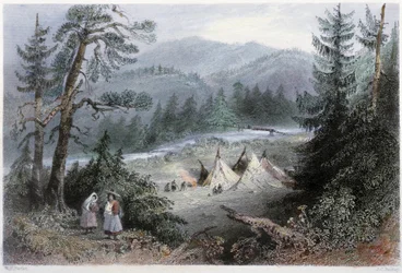 Campo indiano vicino al Ponte del Generale, area di Annapolis - in "Canadian scenery illustrated" di W.H. Bartlett, Londra