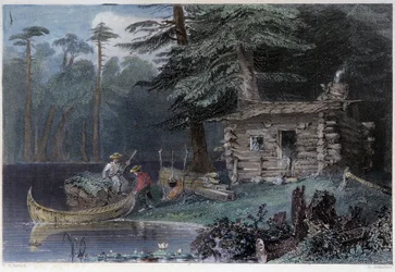 Piccola casa dei coloni sul Lago Chaudière - in "Canadian scenery illustrated" di W.H. Bartlett, Londra