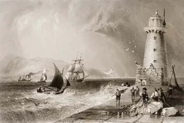 Faro del Muro Sud con Howth Hill in lontananza, Dublino, da 