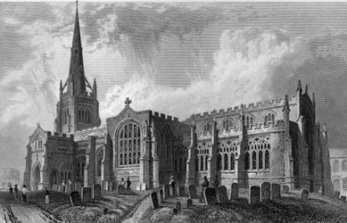Chiesa di Thaxted, Essex, incisa da Robert Sands, 1831