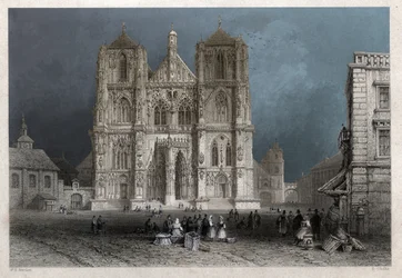 La cattedrale o duomo di San Pietro a Ratisbona (Regensburg). ca. 1830 (incisione)