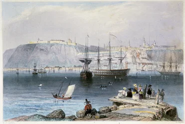 Veduta di Quebec e del suo porto (Canada) - in "Scenari canadesi illustrati" di William Henri Barlett, ed. George Virtue