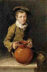 Un ragazzo seduto su una panchina con una brocca, 1839