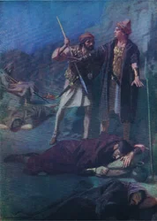 Davide risparmia Saul, da The Bible Picture Book pubblicato da Thomas Nelson, c.1950