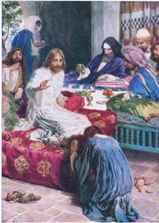 Maria e la scatola di alabastro, da Il Libro delle Immagini della Bibbia pubblicato da Thomas Nelson, c.1950