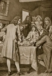 Paterson spiega il piano Darien a Edimburgo, 1694, illustrazione da 
