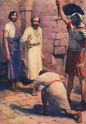 Paolo e Sila in prigione, da Il Libro delle Immagini della Bibbia pubblicato da Thomas Nelson, c.1950