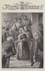 Sua Maestà la Regina scortata alla Cappella, Buckingham Palace, dal Principe Christian Victor di Schleswig-Holstein