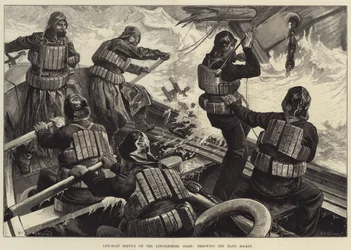 Servizio di salvataggio in mare sulla costa del Lincolnshire, lancio del razzo a mano