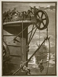 Scienza moderna: Recupero di un cavo telegrafico in mare, inciso da W.J. Palmer