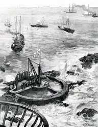 Il Principe di Galles e il Duca di Edimburgo posano la prima pietra del nuovo faro di Eddystone, illustrazione da 