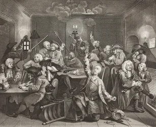 Il progresso di un libertino, Tavola 6: Il libertino in una casa da gioco
