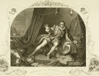 David Garrick (1717-79) come Riccardo III, Atto V Scena 3, nella commedia di William Shakespeare, inciso da Portbury