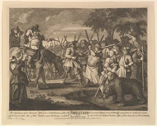 Prima avventura di Hudibrass Dodici grandi illustrazioni per Hudibras di Samuel Butler, Pl..., 1725-68
