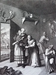 Il curato e il barbiere che si travestono per portare Don Chisciotte a casa di William Hogarth