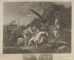 Il buon samaritano, inciso da J.M. Delatre e Simon Francis Ravenet, pubblicato da John Boydell (1719-1804) 1772