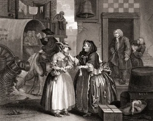 Il progresso della prostituta intrappolata da una mezzana, da The Works of Hogarth pubblicato a Londra 1833