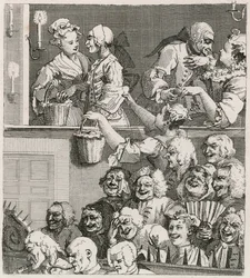 Il pubblico che ride. La visione di Hogarth di Drury Lane con venditrici di arance nel 1733