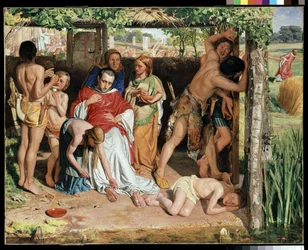 Una famiglia britannica convertita che protegge un missionario cristiano dalla persecuzione dei druidi, 1850