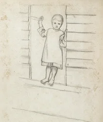 Ragazza in grembiule, in piedi su un davanzale, c. 1868 - 1869