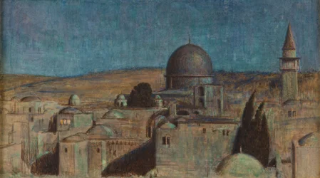 La città santa: La moschea di Sakrah al chiaro di luna, 1854 circa (acquerello su carta)