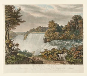 Cascate del Niagara. A Thomas Dixon Esq. è rispettosamente dedicata questa veduta della cascata americana, ripresa da Goat Island