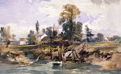 Paesaggio con una chiesa e una casa