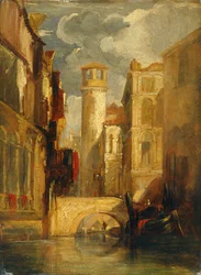 Scena veneziana (olio su tavola)