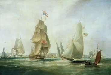 Regata di yacht al largo del castello, Cowes