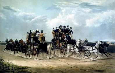 Le poste giornaliere di Brighton che passano sopra Hockward Common, inciso da Charles Hunt