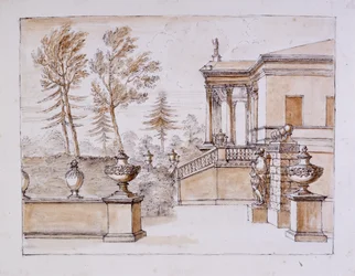 Chiswick, vista della villa dal lato della statua di Inigo Jones