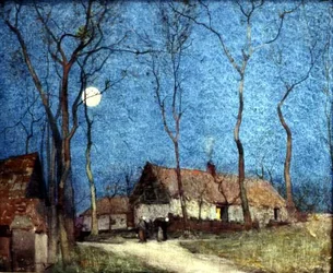 Figure in un villaggio al chiaro di luna
