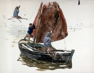 Un uomo e un ragazzo a bordo di una piccola barca a vela