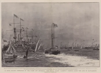 Ispezione della flotta di Li Hung Chang al largo di Spithead, il Royal Yacht Alberta che passa lungo la linea delle navi da battaglia