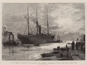 Verso Ashanti, Addio e Buona Fortuna!, il piroscafo Coromandel lascia il Royal Albert Dock