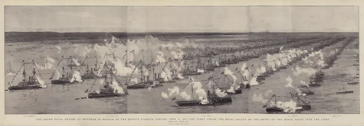 La grande parata navale a Spithead in onore del Giubileo di Diamante della Regina, 26 giugno 1897, la flotta saluta l