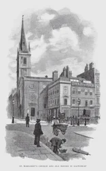 Chiesa di St Margaret e vecchie case a Eastcheap