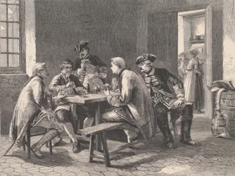 Soldati che giocano a carte, da Illustrated London News