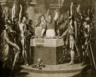 Il giuramento dei Baroni, 1214, illustrazione da Hutchinsons Story of the British Nation, c.1920