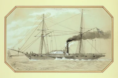 Una nave da guerra a vapore a ruote