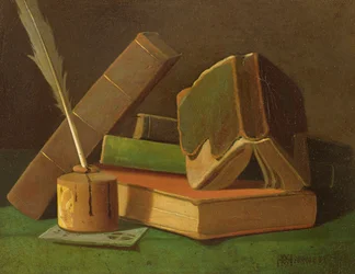 Natura morta con libri e calamaio