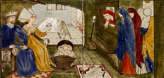 Sedici piastrelle formano otto illustrazioni della fiaba 