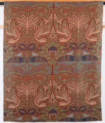 Pavone e drago, tenda in twill tessuta a mano, Morris & Co., 1878