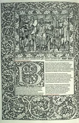 Scena da "Troilo e Criseide", iniziale istoriata "B", manoscritto con bordo a tutta pagina, 1896