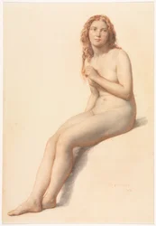 Nudo femminile, seduto, vista di tre quarti dal davanti, 1859