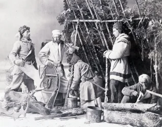 Vita del trapper in Canada, foto di Nottman, circa 1890