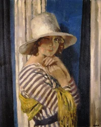 Signora Hone in un vestito a righe, c.1912