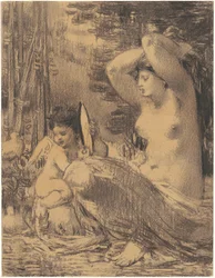 Nudo con cherubino che tiene uno specchio