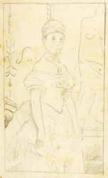 Signora in abito da sera con figura di Venere di Milo