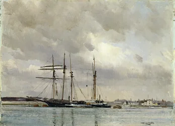 Barche nel porto, carico di argilla cinese, c.1900